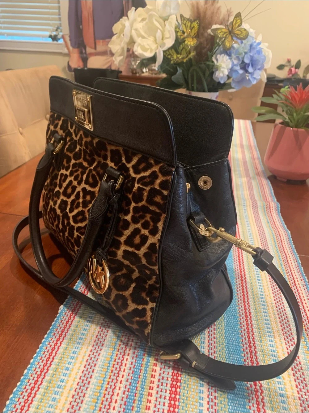 Michael Kors Leopard Print Satchel with Black Trim and Gold Hardware - Picture 13 of 15